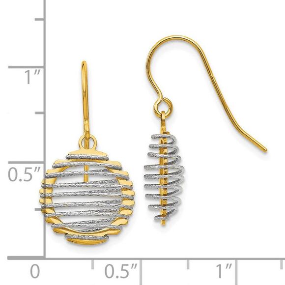 13mm Wire Wrapped Dangle Earrings in 14k Yellow and White Gold - Picture 4 of 5